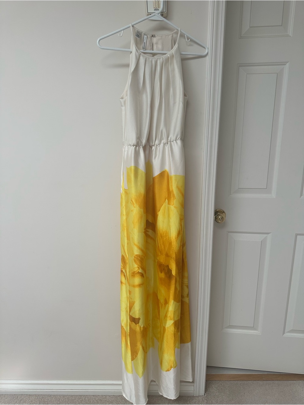 Mango White and Yellow Floral Halter Maxi Dress